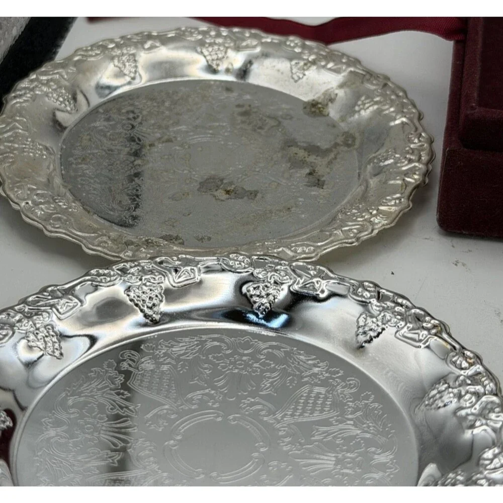 🥂CREA Milano Classic Silverplate Collection Coasters w/ Storage Box –Set of 6🥂